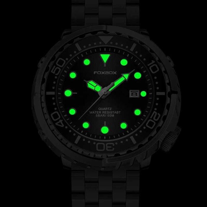 Duży sportowy zegarek męski wodoszczelny WR50 styl nurka tuńczyk luma