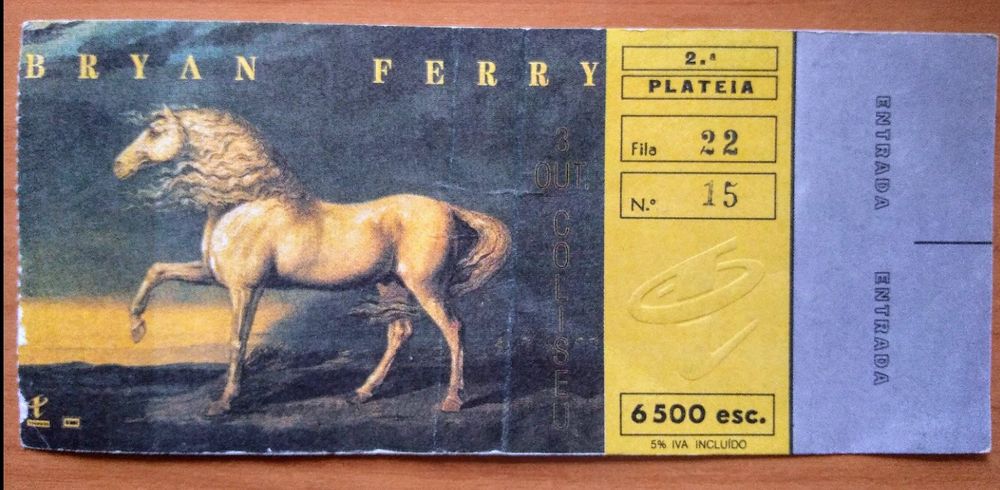 Antigo bilhete de concerto de Bryan Ferry: Mamouna (1994)