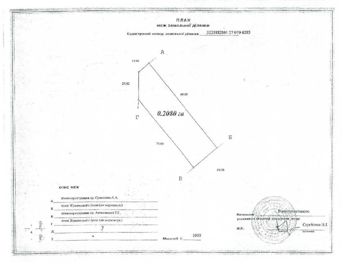 Продаж земельної ділянки 21 сот. Київська обл., с.Жукин      8500$