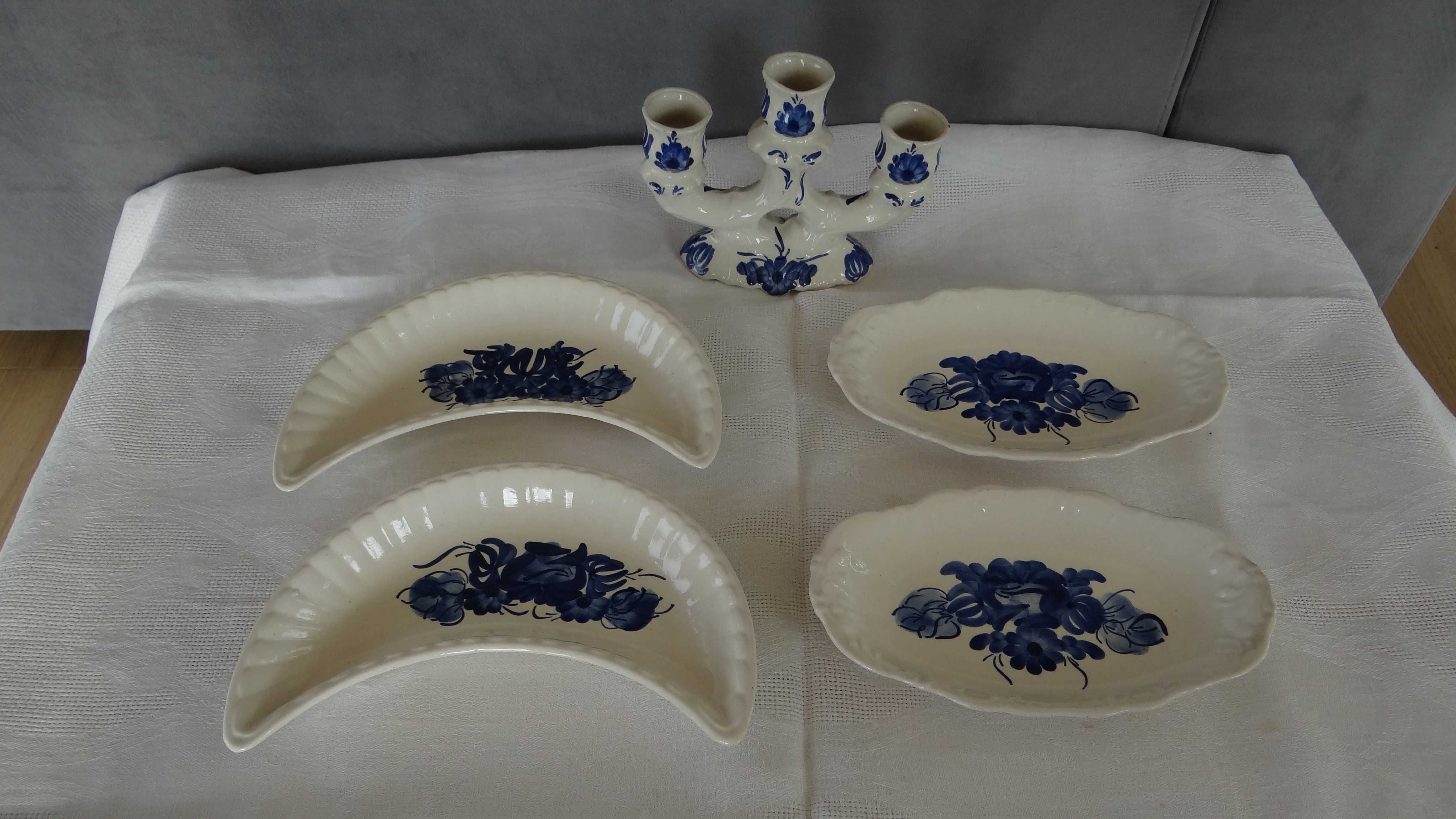 Półmiski plus świecznik ceramika ręcznie malowana