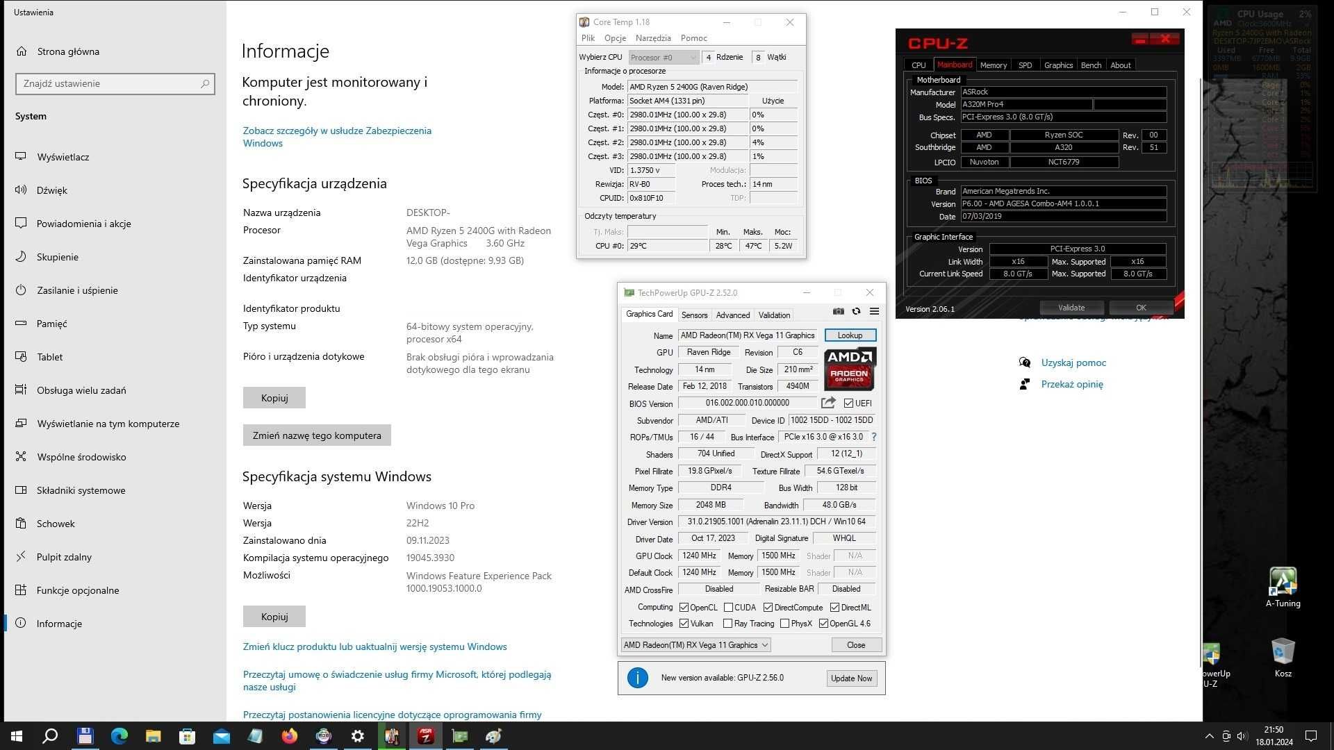 Komputer Ryzen5 2400G/12GB RAM/Vega/SSD Nvme