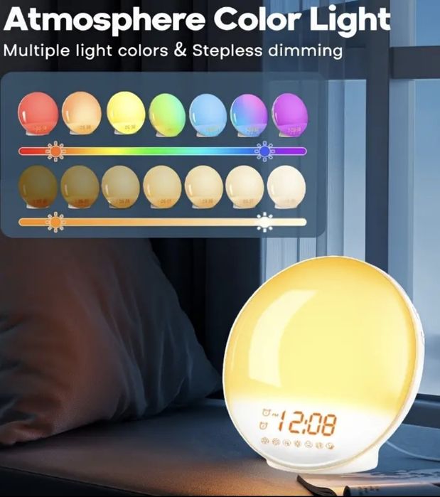 Budzik imitujący wschód słońca lampka radio