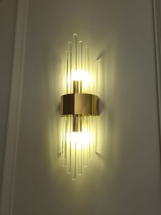 NOWOCZESNY Złoty Kinkiet Kryształy LED G9 35cm x 10cm Gold Złota Lampa
