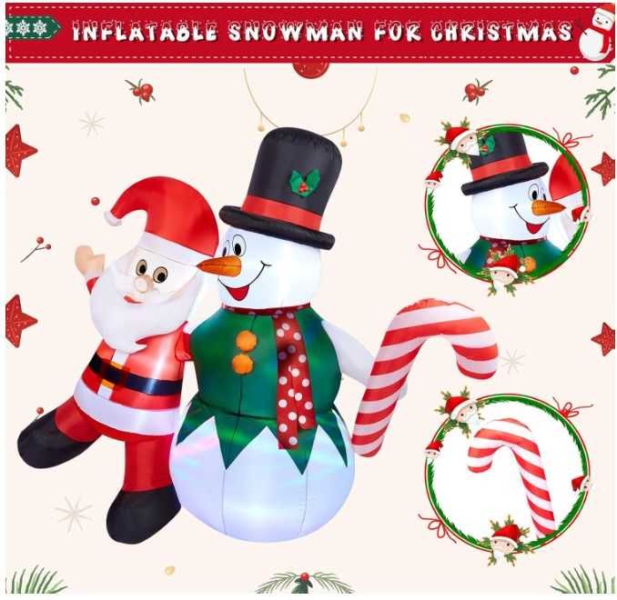 Nadmuchiwana dekoracja Bałwan z Mikołajem 180cm, oświetlenie, CAMULAND