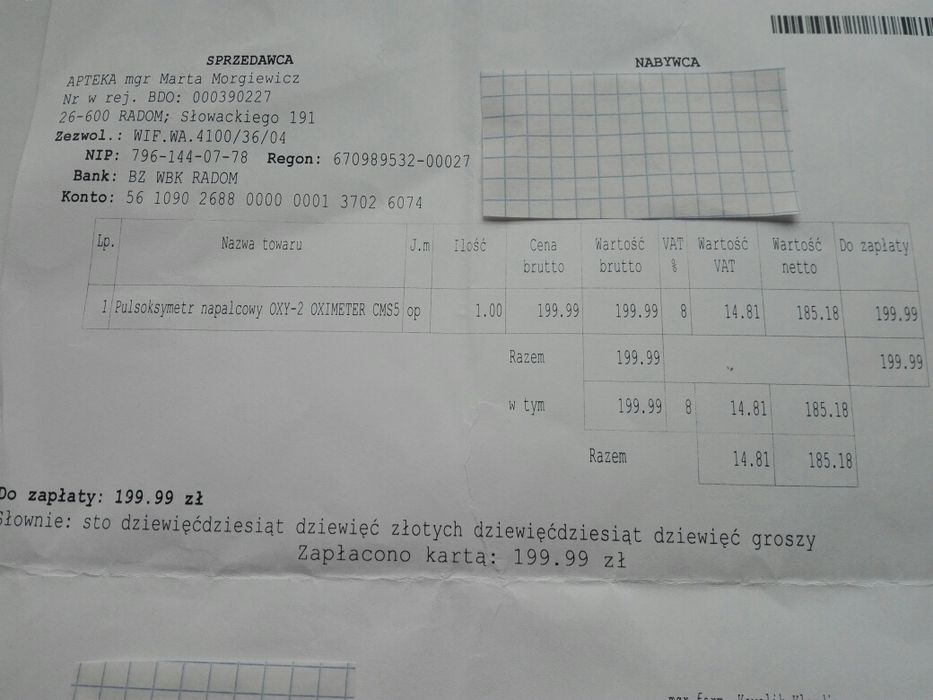Pulsoksymetr napalcowy OXY-2