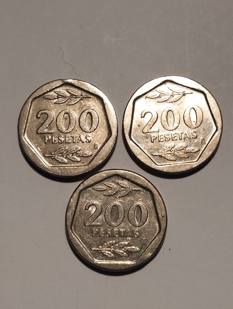 Moedas de 200 Pesetas Espanha 1986/87/88