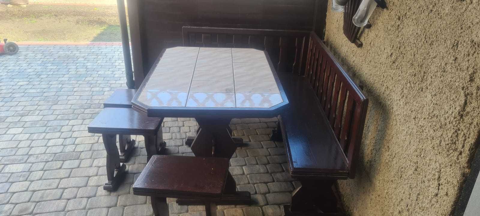 Zestaw ogrodowy _ stół + 3 krzesła + narożnik _ DREWNO