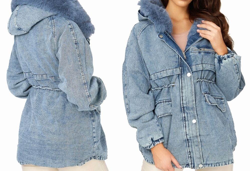 Kurtka jeansowa niebieskie futerko S rozmiar
