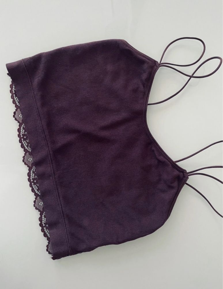 Top tank top brązowy prazkowany L z koronka ramiaczka makroniki