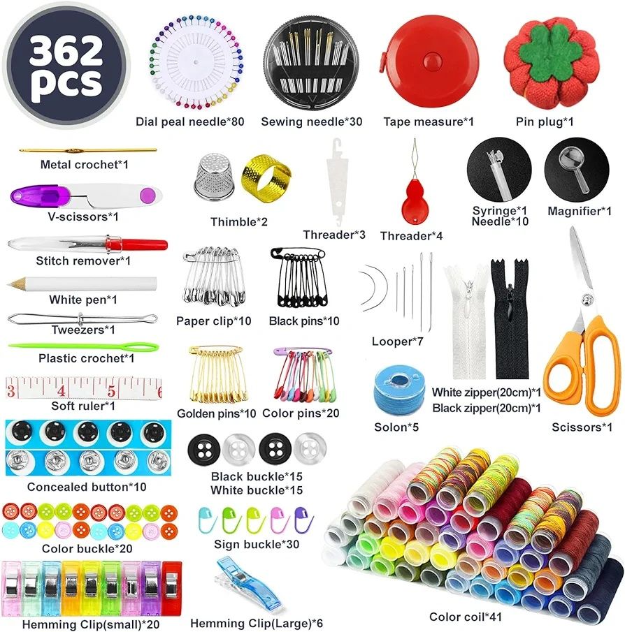 Kit de costura maxi em bolsa (364 peças) - NOVO ENVIO GRÁTIS