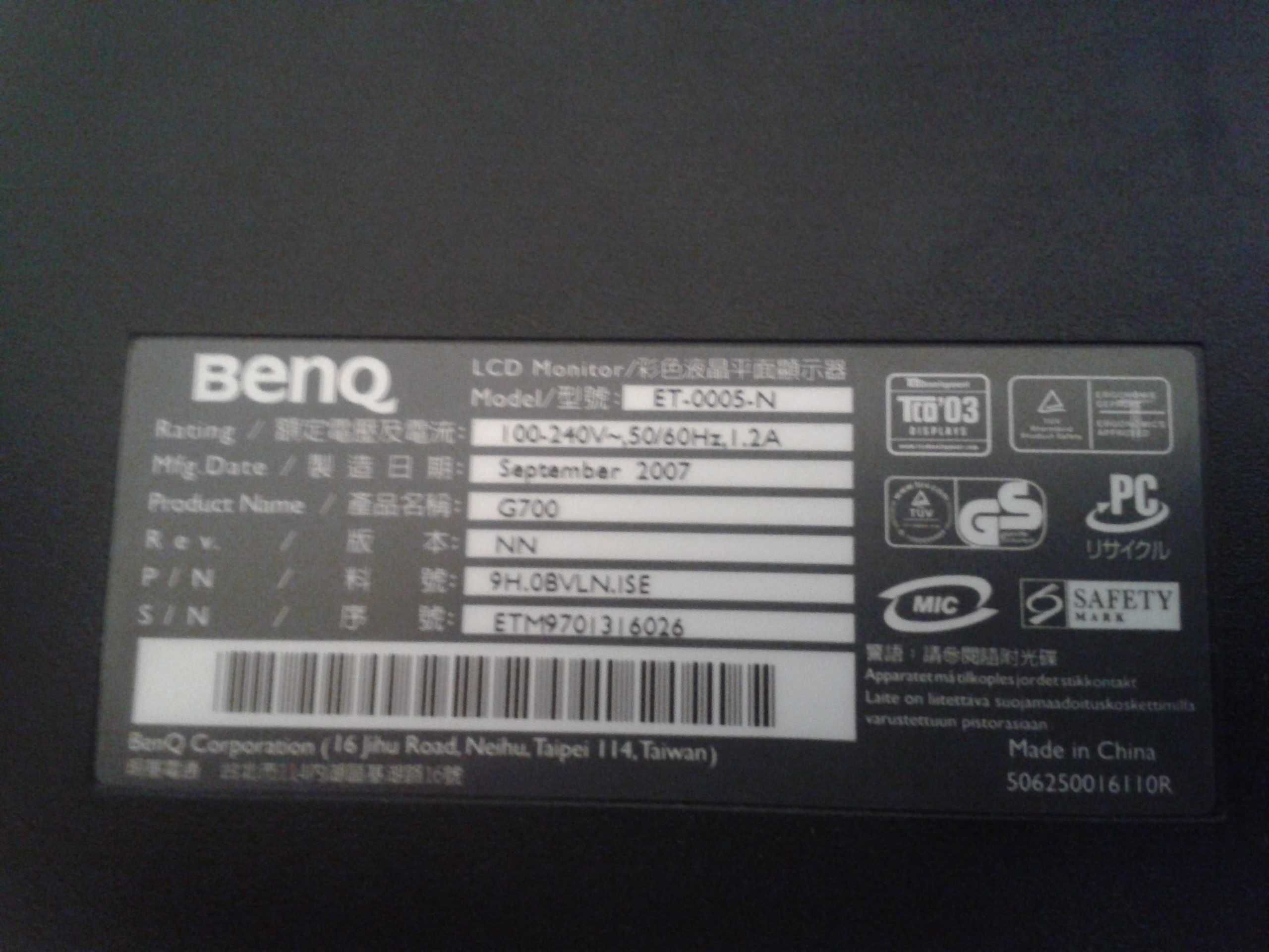 Monitor Benq G700 17" 1280x1024 pixeli