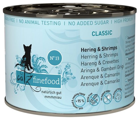 Karma dla kota bez zbóż i GMO - Catz Finefood ŚLEDŹ i KREWETKI 200g
