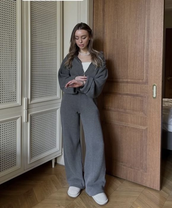 Штани палаццо вʼязані колір графіт