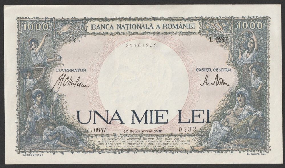Rumunia 1000 lei 1941 - stan bankowy UNC
