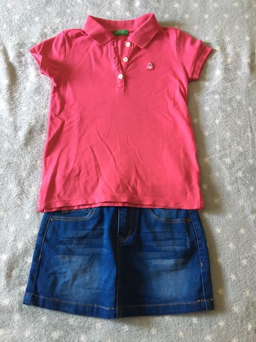 Polo Benetton e saia ganga - 4 a 6 anos