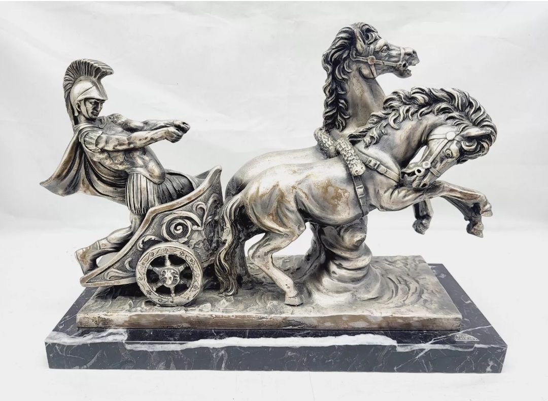 GLADIATOR Rzymski Posąg Rydwanu konnego Posrebrzany waga 9.9kg SPRAWDŹ