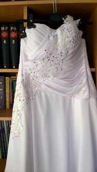 Suknia ślubna z liliowymi zdobieniami (szyta) + bolerko r. 40
