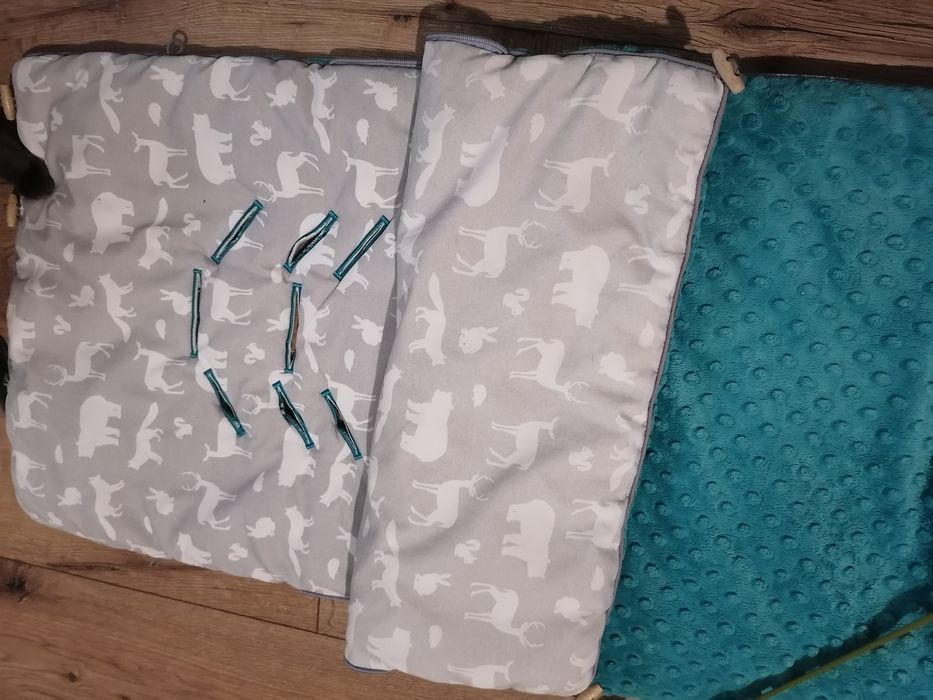 Śpiworek Samiboo turkus minky szary uniwersalny zimowy