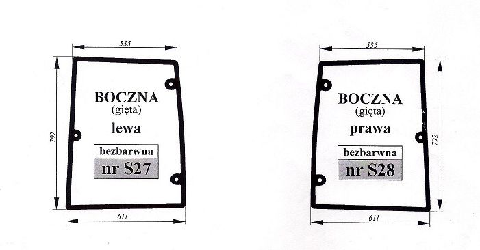 szyba do Zetor Major 80, Farmtrac  80, 535, 555 -  nr S 27  S 28