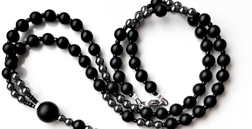 Męski naszyjnik różaniec onyks hematyt Unikatowa biżuteria hand made