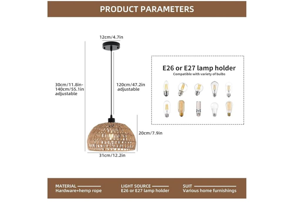 Rattanowa Lampa Wisząca Boho Vintage Piękna