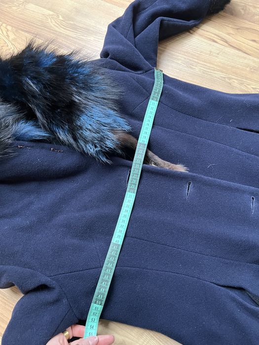 Płaszcz długi kaszmirowy wełniany 42 XL z futerkiem granatowy