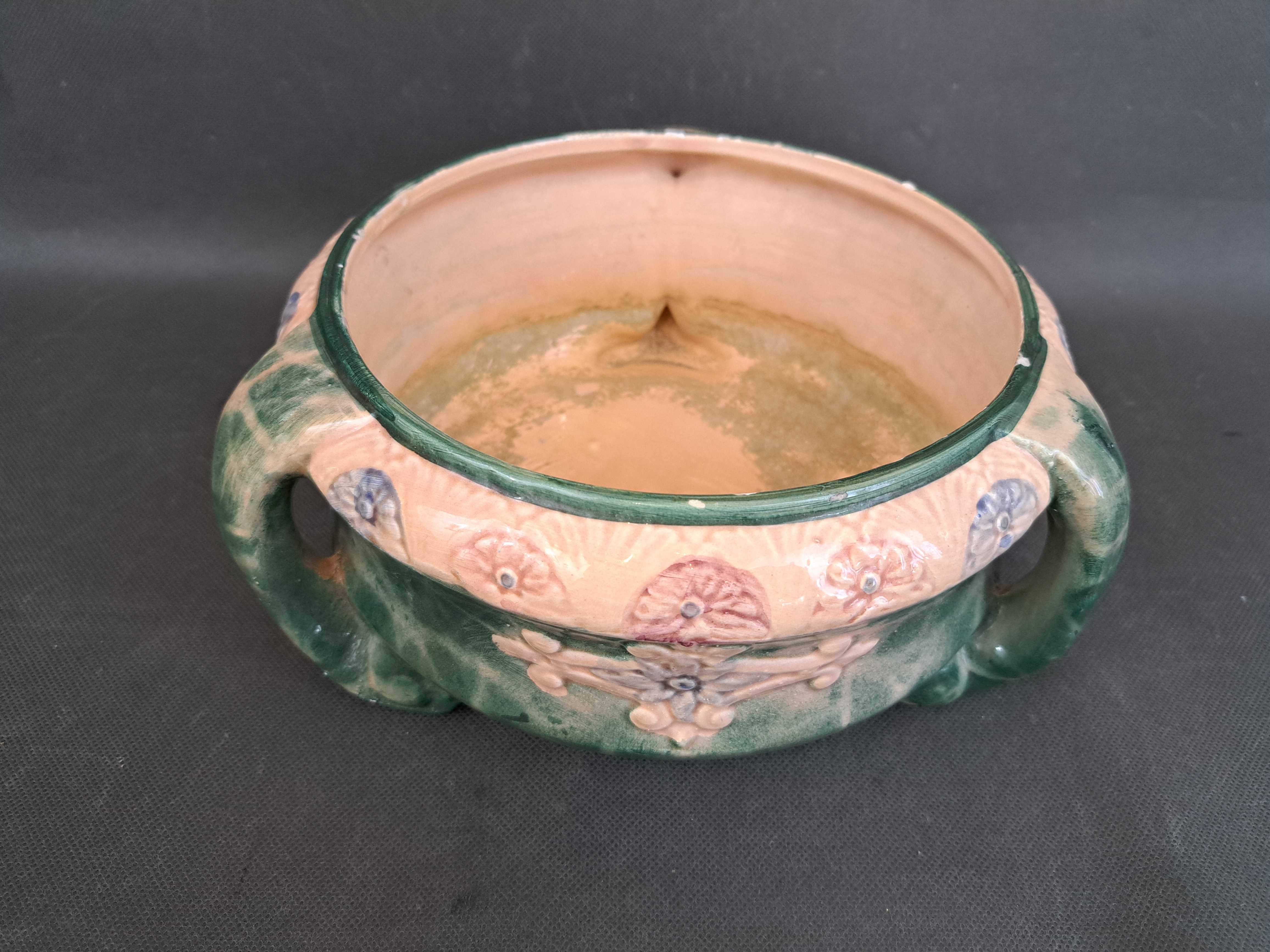 Doniczka ceramiczna, secesja, majolika