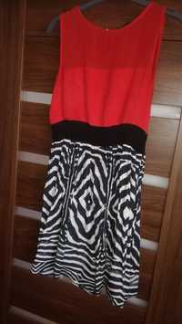 sukienka ZARA zebra czerwona siateczka L