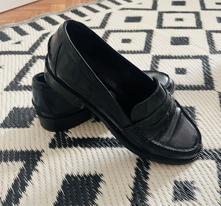 Skórzane botki buty czarne H&M 36 mokasyny