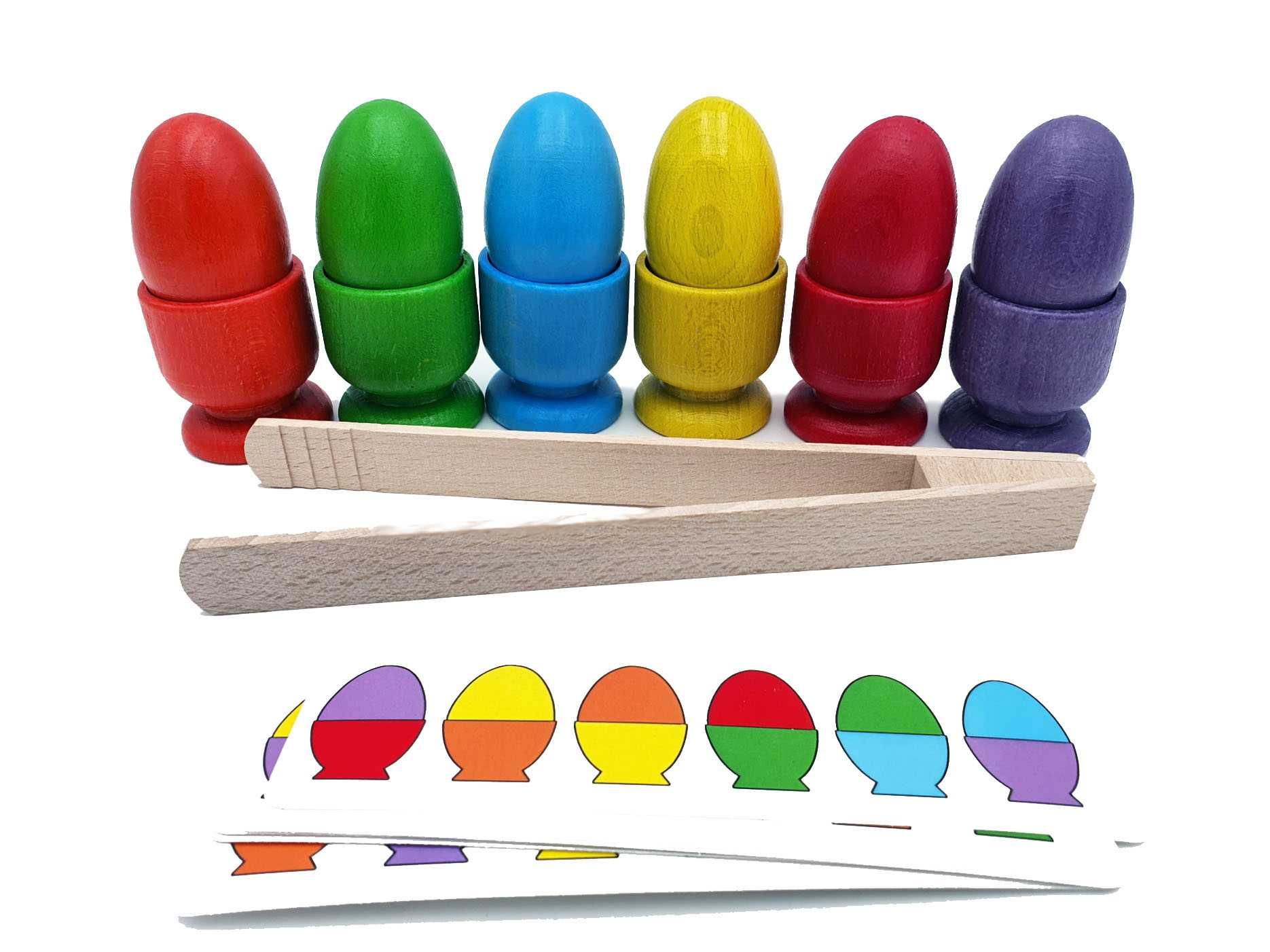 Sorter 6 kolorów - jajka w kieliszkach Montessori układanka lewopółk.