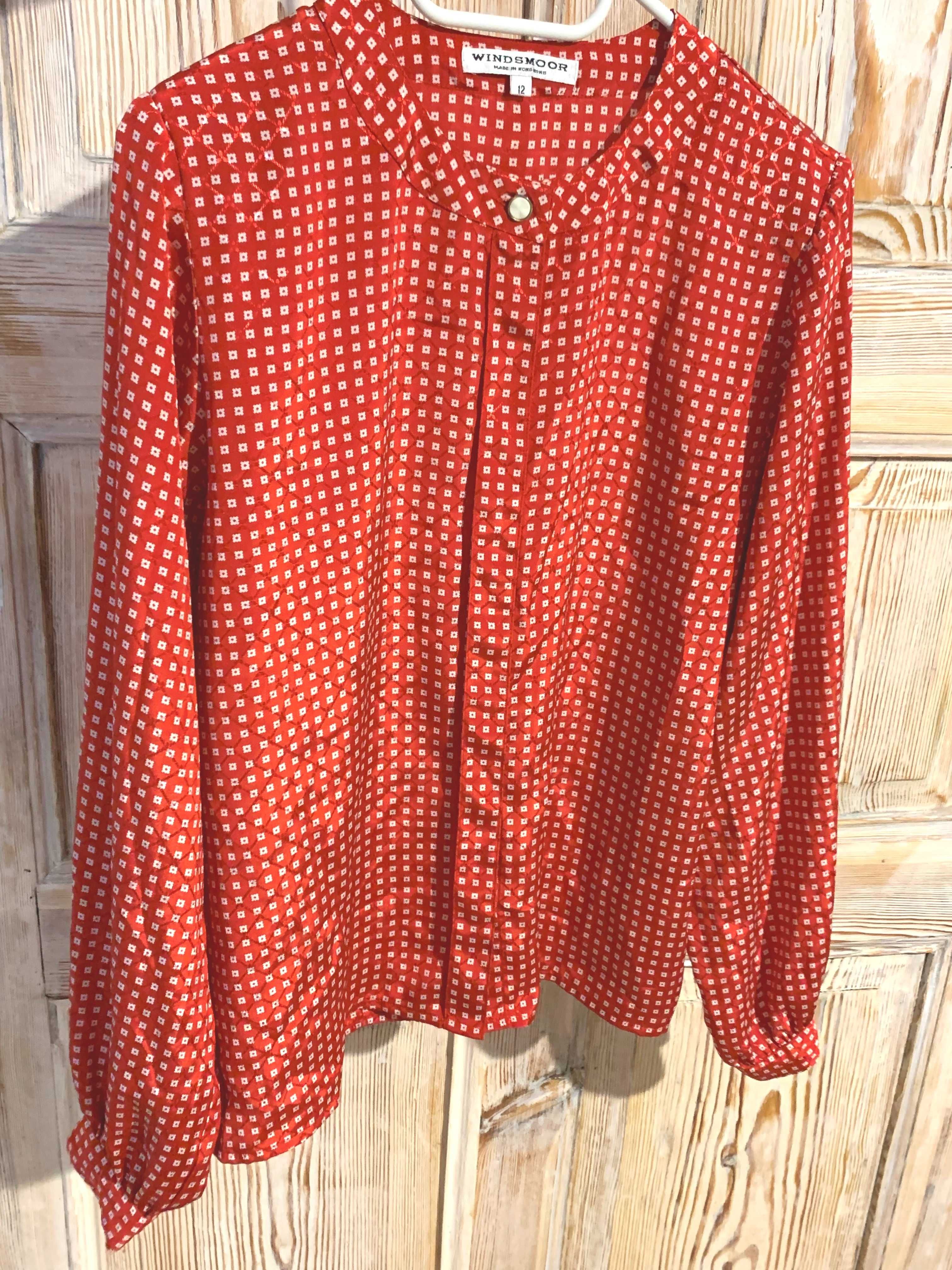 vintage elegancka retro koszula bufiasta czerwona bluzka zwiewna