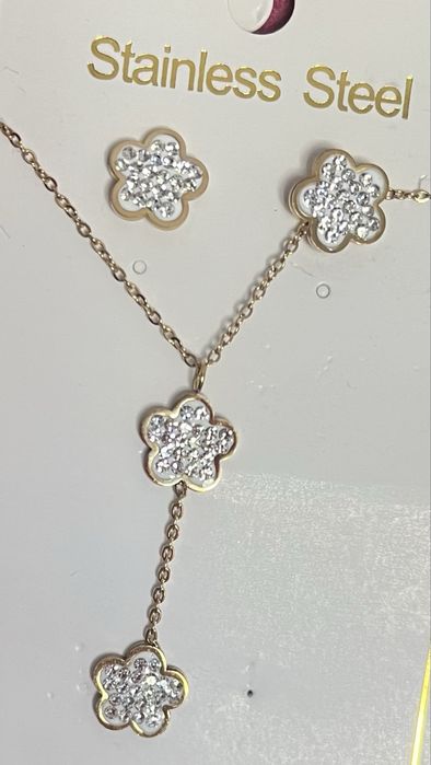 Conjunto fio e brincos em aço inoxidável