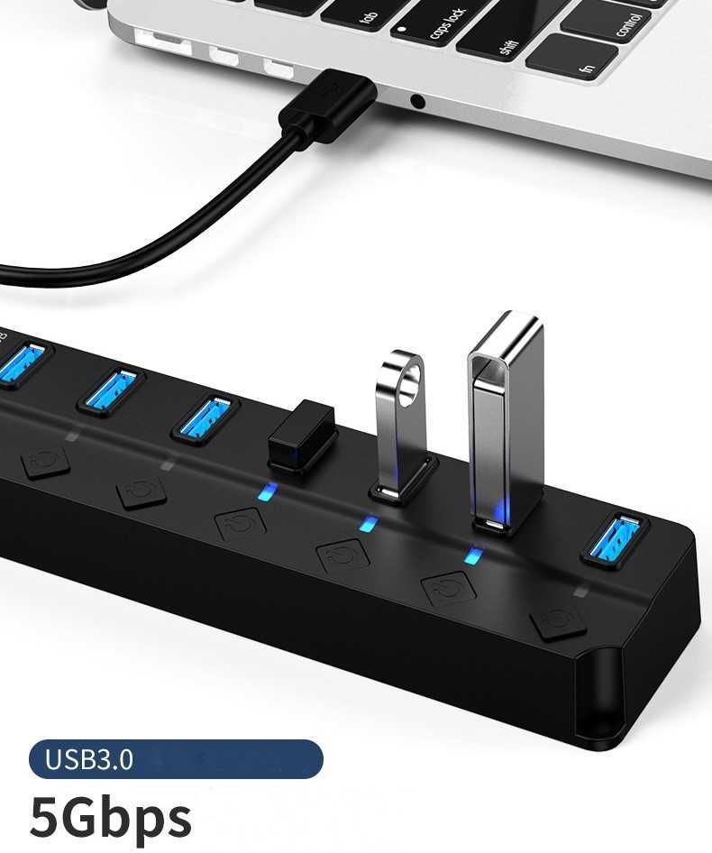 USB hub хаб 3.0 7 портов. Дополнительное питание.