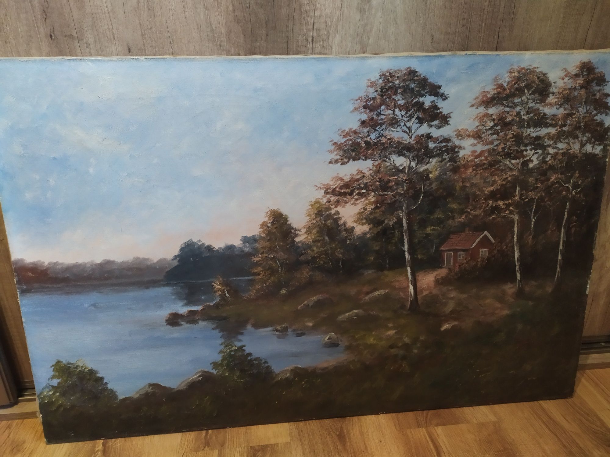 Duży obraz malowany na płótnie, stary, sprowadzony ze Szwecji