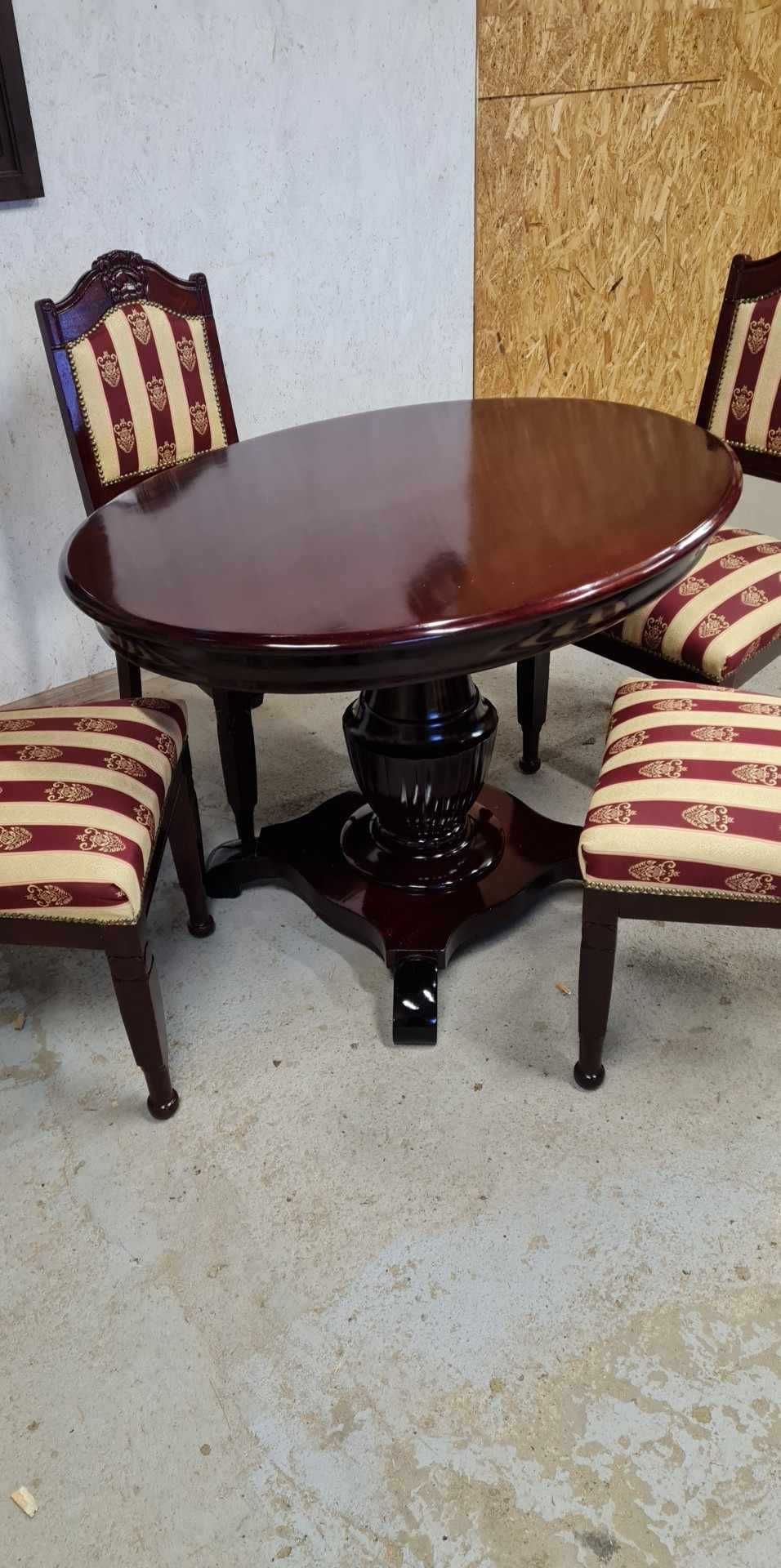 mahoniowy komplet - stół + 4 krzesła  - antyk - po renowacji