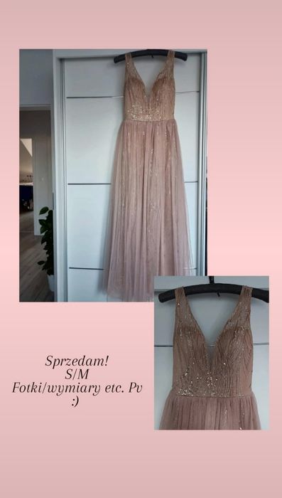 suknia wieczorowa balowa studniówka wesele Golden Rose złota różowa