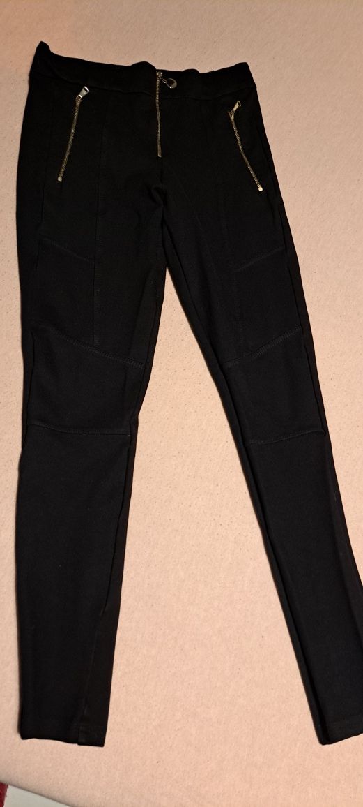 Zara spodnie legginsy zlote zamki 38 czarne