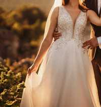 Suknia ślubna tiul rozkloszowana błyszcząca brokatowa