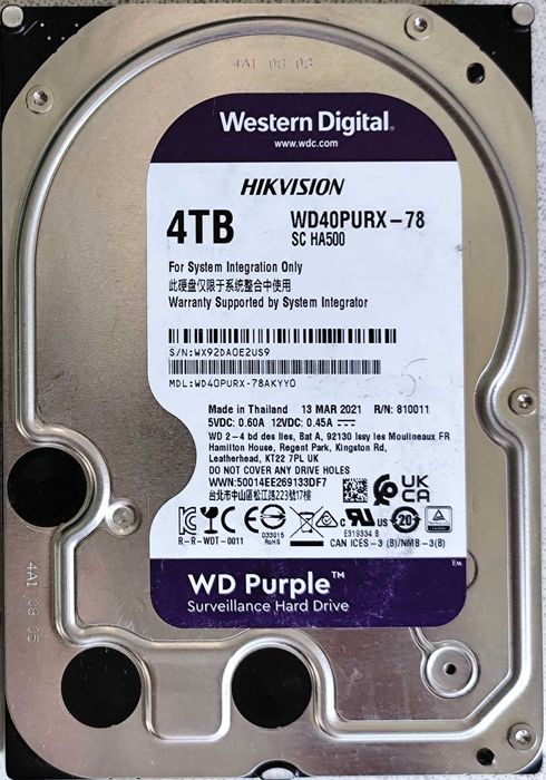 Продам б.у. жесткий диск Western Digital WD Purple 4TB (WD40PURX-78)