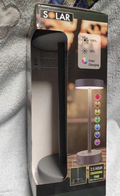 Lampa lampka stołowa solarna zewnętrza trzy tryby Led RGb  metalowa