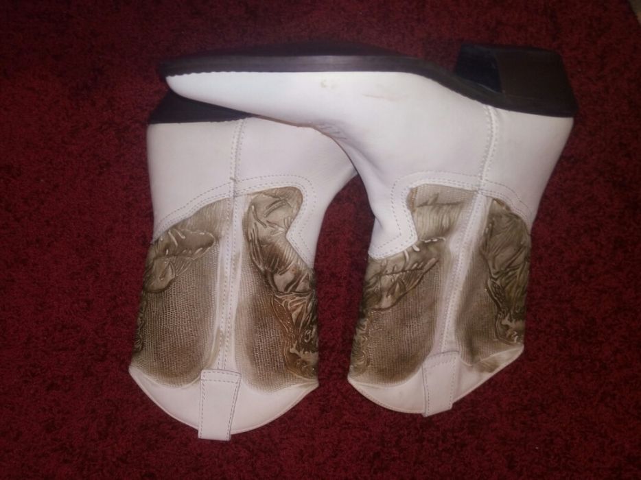 Buty kowbojki damskie skóra białe tloczone...unikat