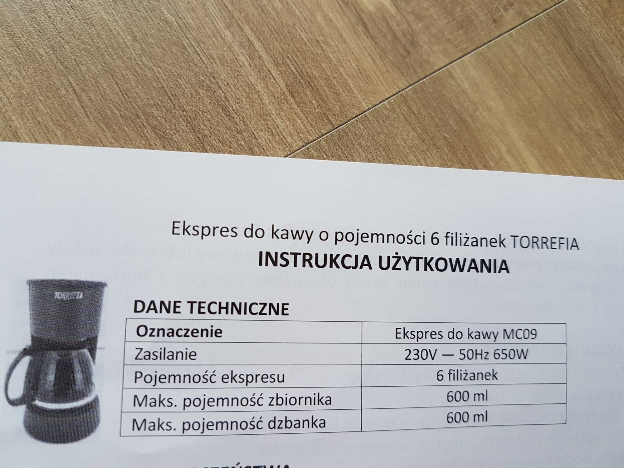 Nowy ekspres przelewowy TORREFIA MC09 na 6 filiżanek 600ml kremowy