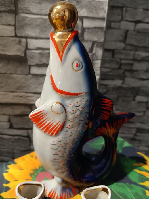 Rybki PRL ozdoba zestaw porcelana porcelanowy