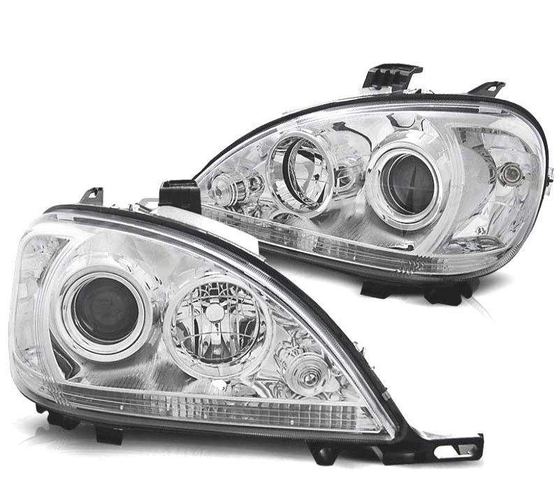 FARÓIS MERCEDES CLASSE ML W163 98-01 FUNDO CROMADO