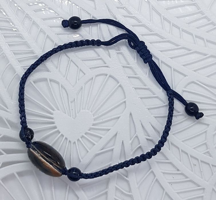 Granatowa niebieska bransoletka pleciona makrama ceramika