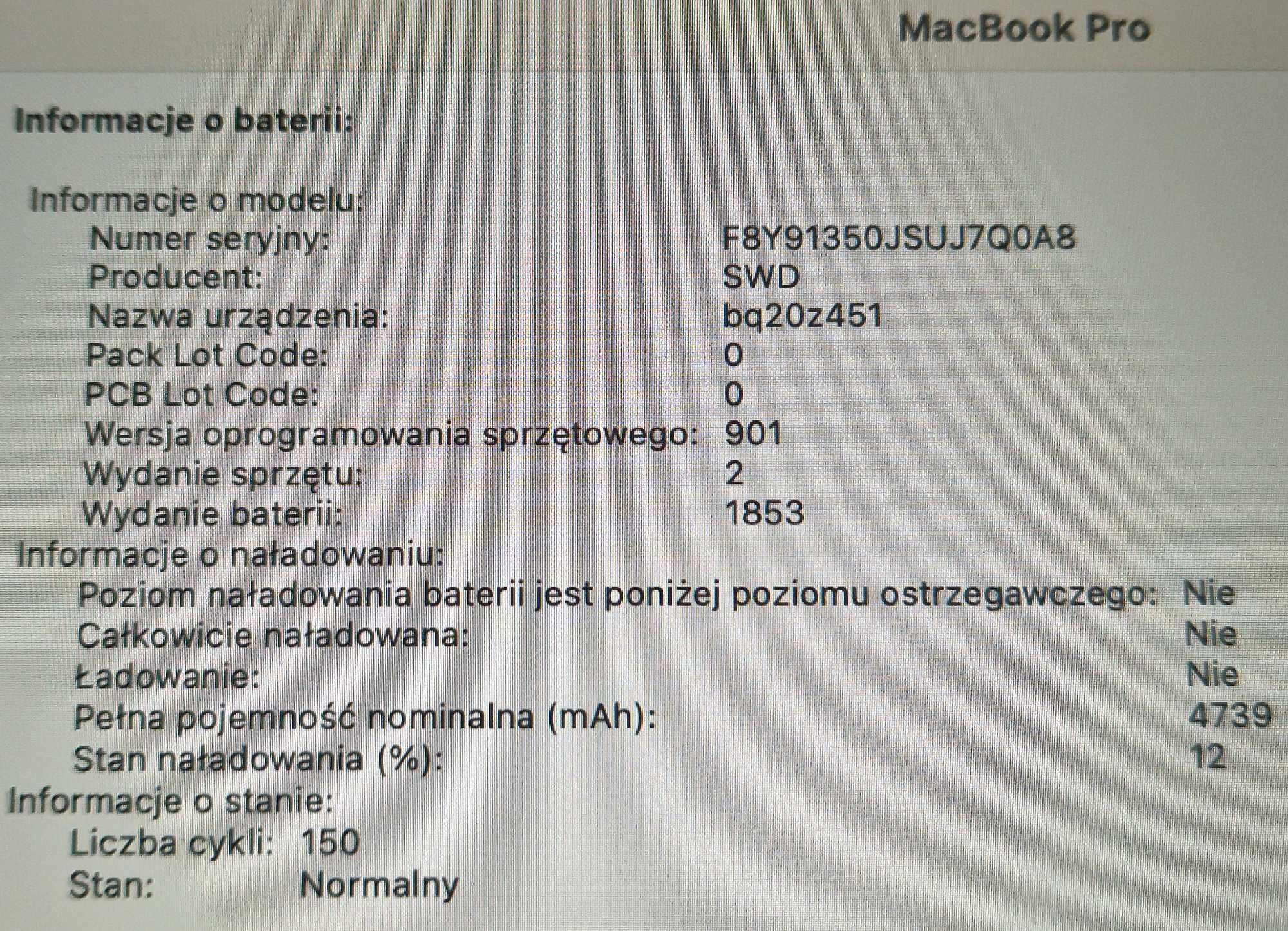 Macbook PRO 13 2019 Retina A1989 i5/8gb/512gb SSD/150 cykli stan BDB