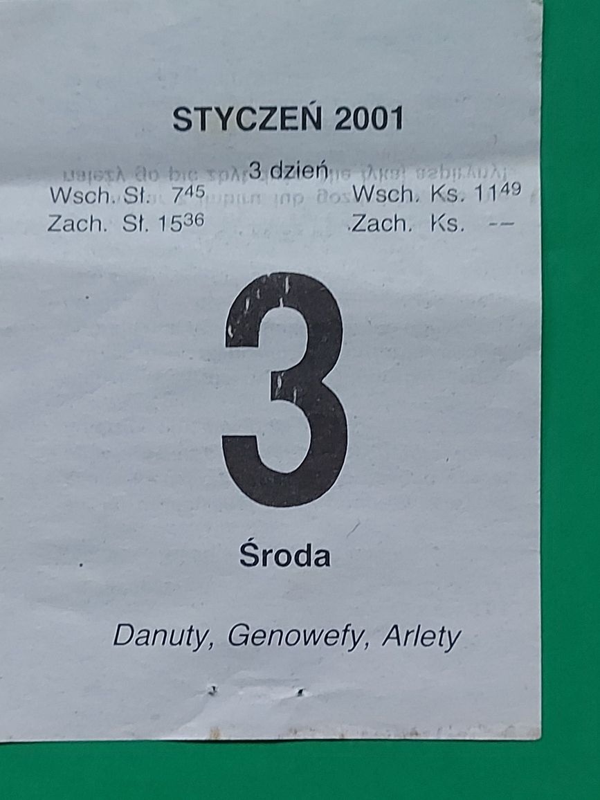 Kartka z kalendarza 2001rok