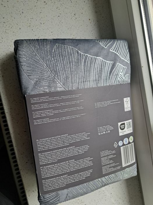 Nowe zasłony na przelotkach 140x250- dwie sztuki, szare srebrny nadruk