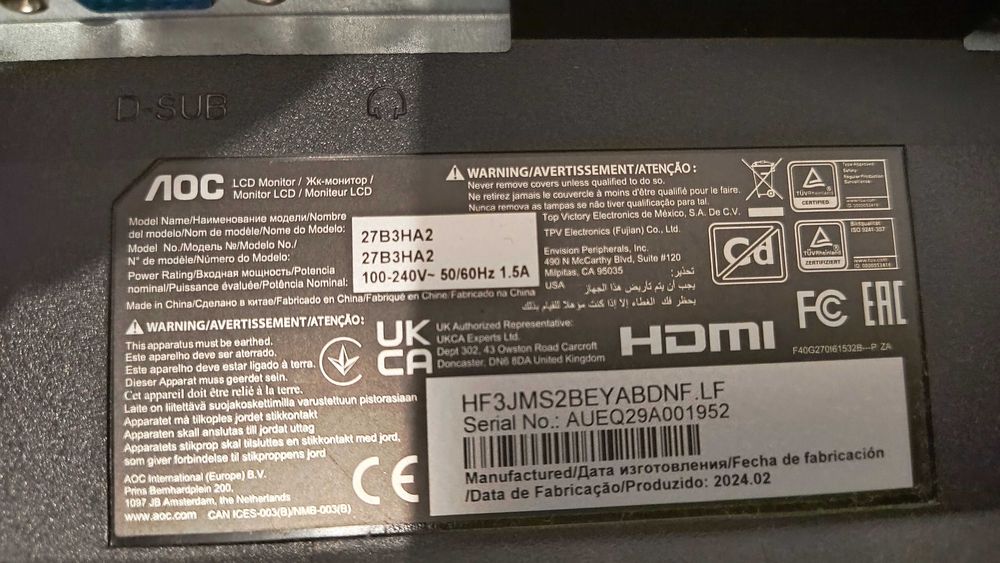 Monitor AOC 27B3HA2 IPS W-LED 27"