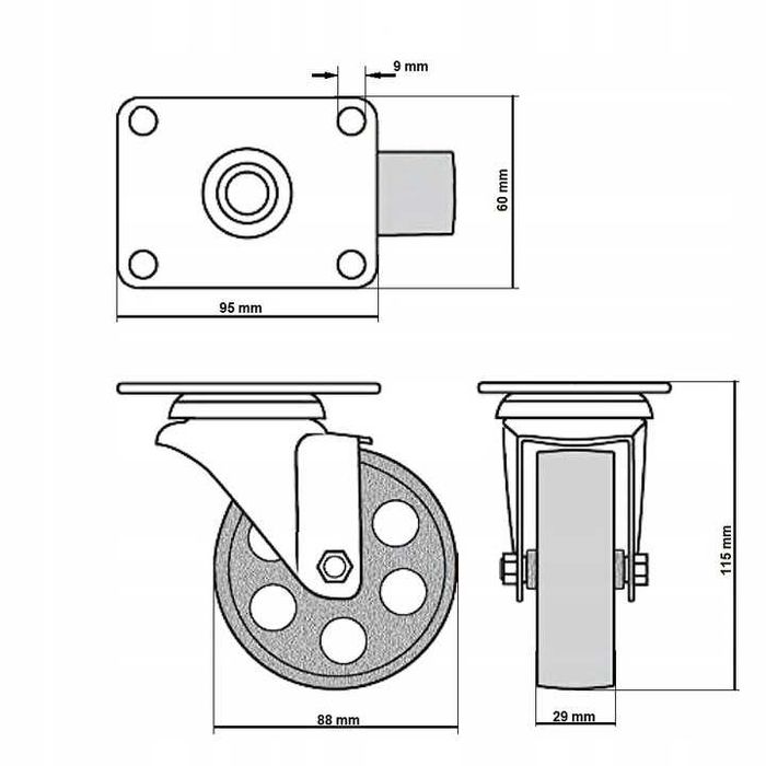 Колесо с поворотным кронштейном с площадкой для крана 2т 88мм